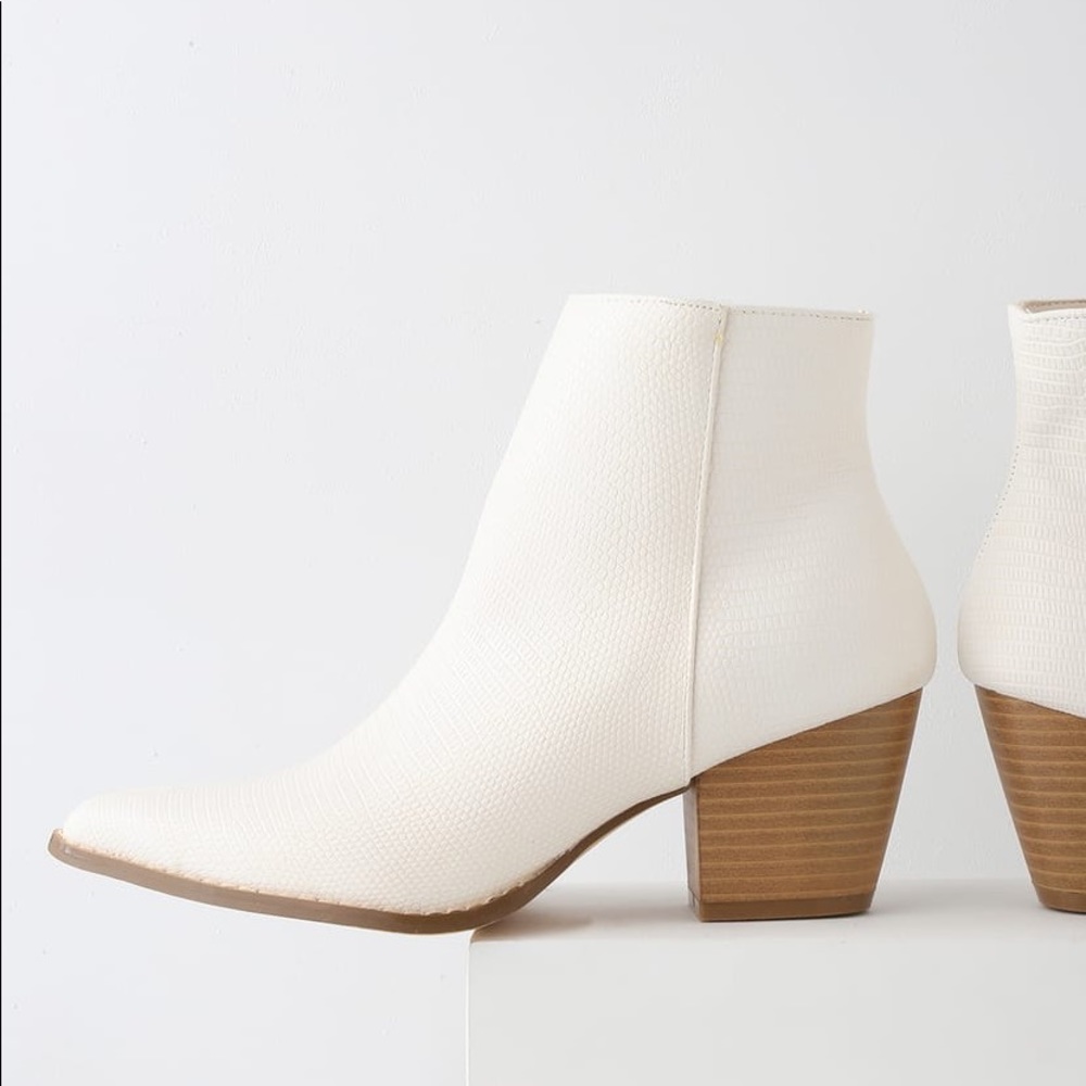 Lulus x Matisse White Snakeskin Booties